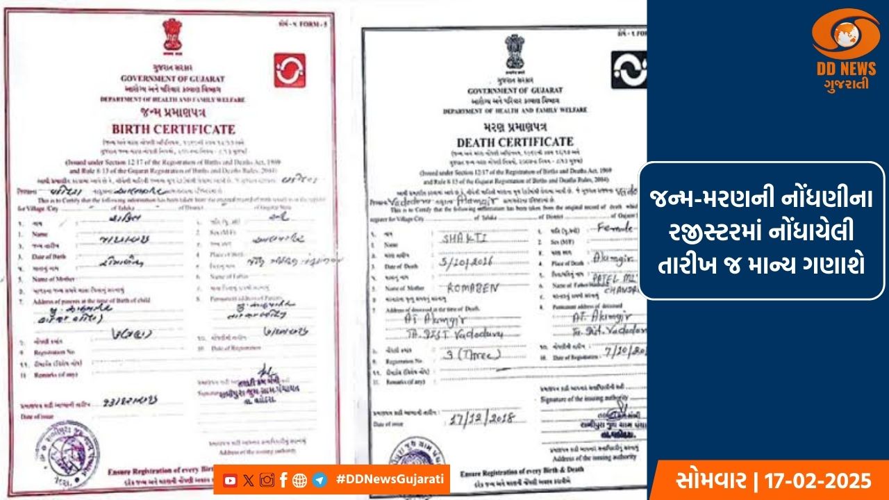 જન્મ-મરણની નોંધણીના રજીસ્ટરમાં નોંધાયેલી તારીખ જ માન્ય ગણાશે