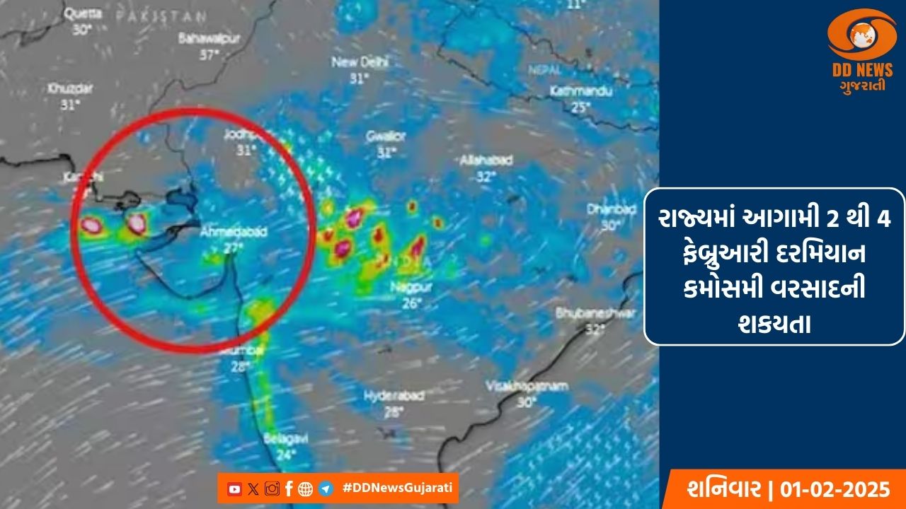 રાજ્યમાં આગામી 2 થી 4 ફેબ્રુઆરી દરમિયાન કમોસમી વરસાદની શકયતા