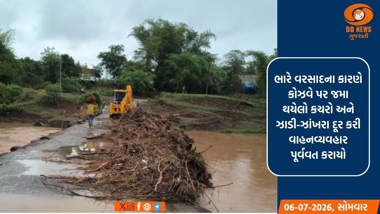 ગ્રામજનોની મુશ્કેલી વધે તે પહેલાં જ તંત્ર દ્વારા ગાંગપુર-ઘાણી કોઝવે પર યુદ્ધના ધોરણે સફાઈ કરાઈ