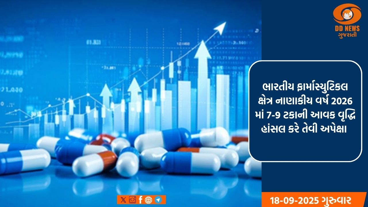 ભારતીય ફાર્માસ્યુટિકલ ક્ષેત્ર નાણાકીય વર્ષ  2026માં 7-9% ની આવક વૃદ્ધિનો અંદાજ ધરાવે છે : અહેવાલ