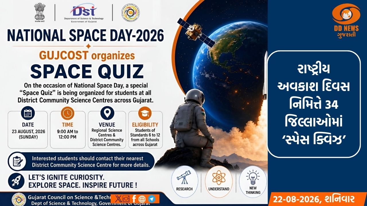 રાષ્ટ્રીય અવકાશ દિવસ નિમિત્તે ગુજરાતના 34 જિલ્લાઓમાં ‘સ્પેસ ક્વિઝ’નું આયોજન