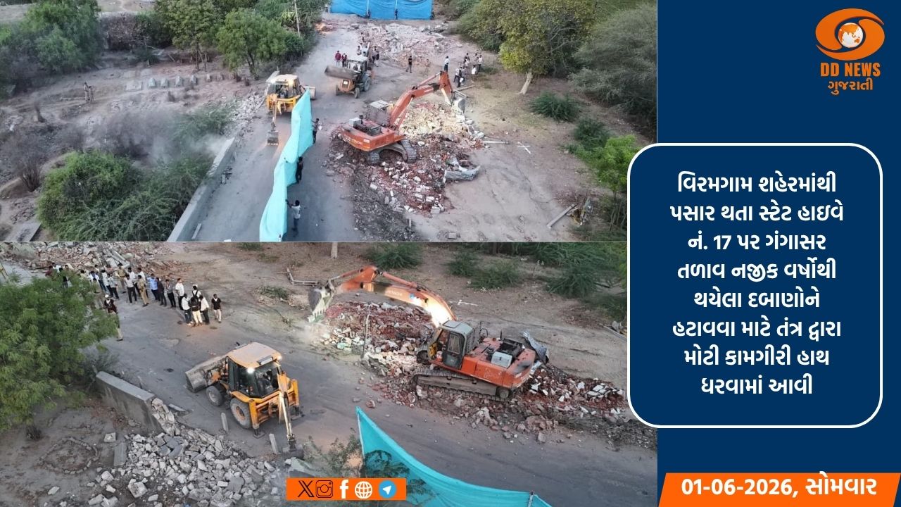 વિરમગામમાં સ્ટેટ હાઇવે-17 પર મેગા ડિમોલિશન: 4000 ચોરસ મીટર સરકારી જમીન દબાણમુક્ત