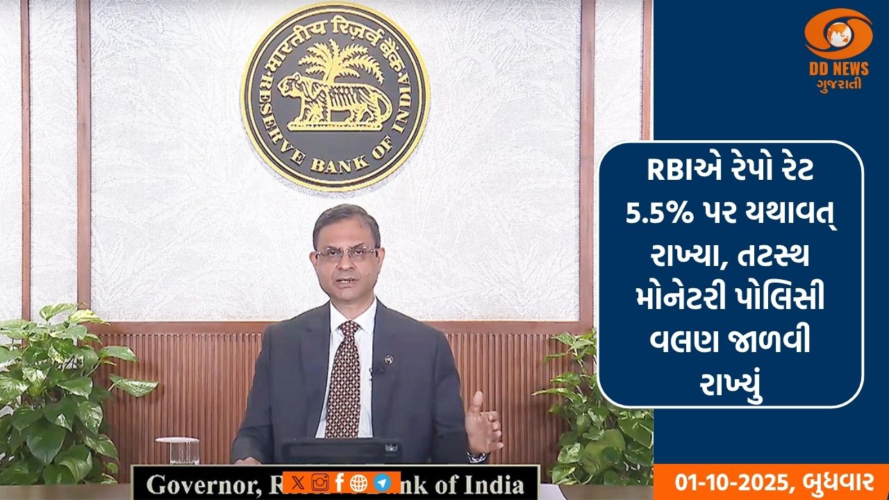 RBIએ રેપો રેટ 5.5% પર યથાવત્ રાખ્યા, તટસ્થ મોનેટરી પોલિસી વલણ જાળવી રાખ્યું