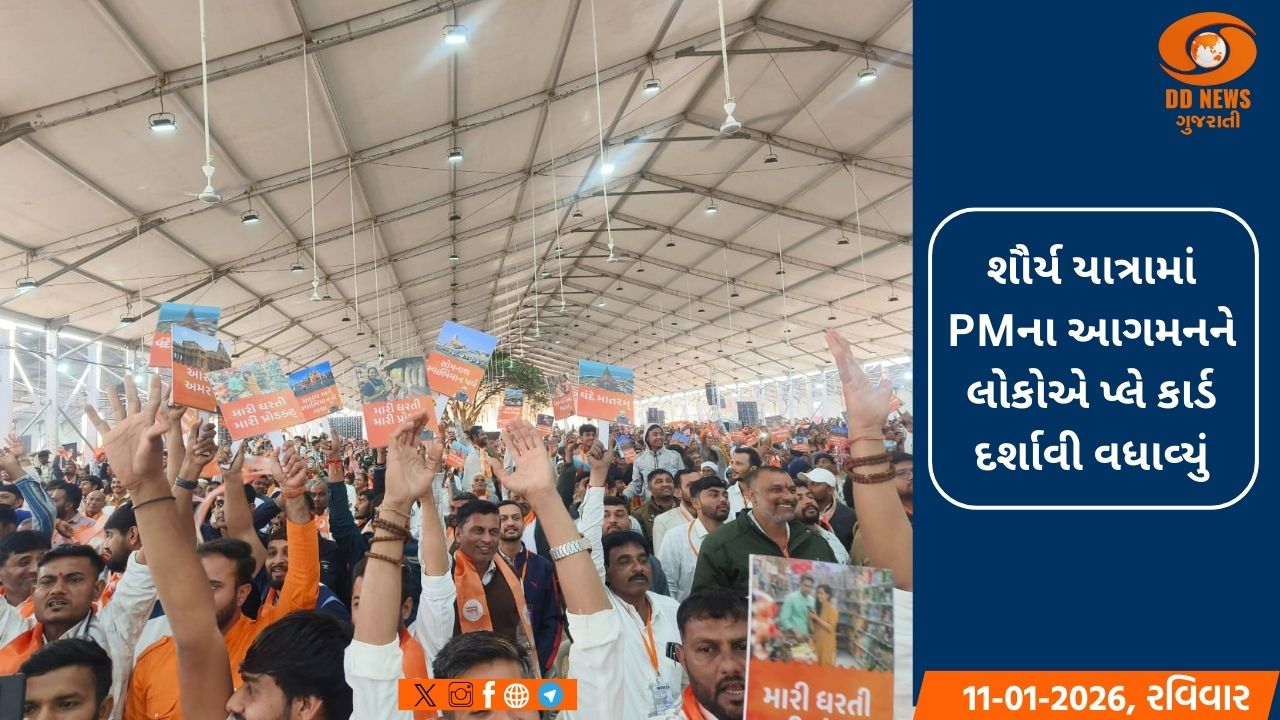 શૌર્ય સભામાં લોકોએ અનેરી રીતે પ્લે કાર્ડ દર્શાવી ભારતીય અસ્મિતાના પ્રતિકરૂપ સોમનાથની ગાથાને ઉજાગર કરી