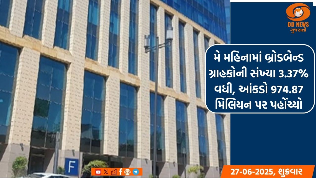 મે મહિનામાં બ્રોડબેન્ડ ગ્રાહકોની સંખ્યા 3.37% વધી, આંકડો 974.87 મિલિયન પર પહોંચ્યો