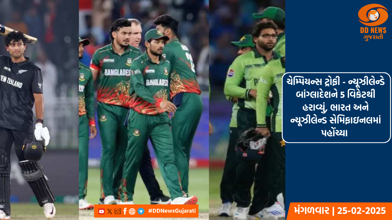 ન્યૂઝીલેન્ડની જીત બાદ ચેમ્પિયન્સ ટ્રોફીમાંથી બાંગ્લાદેશ અને પાકિસ્તાન બહાર