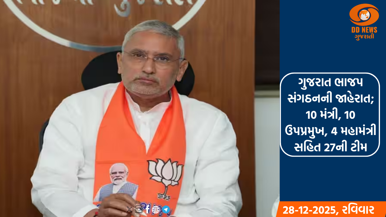 ગુજરાત ભાજપ સંગઠનની જાહેરાત; 10 મંત્રી, 10 ઉપપ્રમુખ, 4 મહામંત્રી સહિત 27ની ટીમ