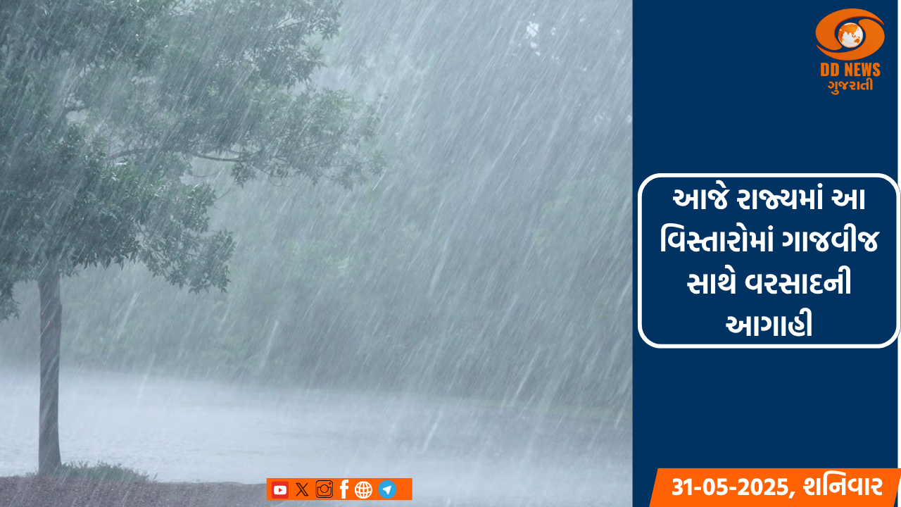 આજે રાજ્યમાં આ વિસ્તારોમાં ગાજવીજ સાથે વરસાદની આગાહી