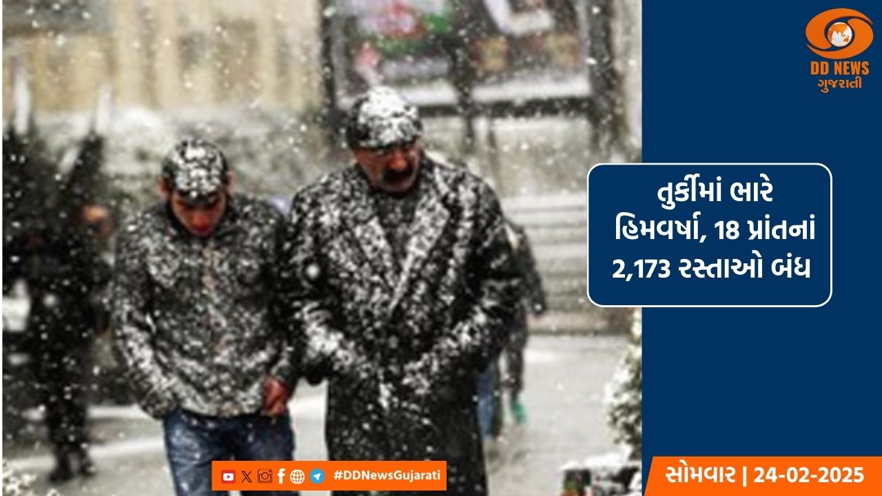 તુર્કીમાં ભારે હિમવર્ષા, 18 પ્રાંતનાં 2,173 રસ્તાઓ બંધ