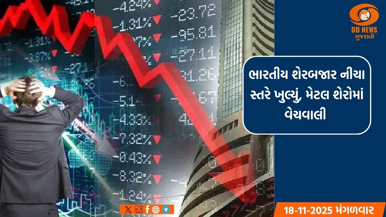 ભારતીય શેરબજાર નીચા સ્તરે ખુલ્યું, મેટલ શેરોમાં વેચવાલી 