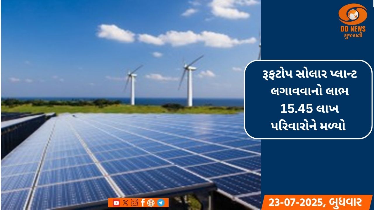 રૂફટોપ સોલાર પ્લાન્ટ લગાવવાનો લાભ 15.45 લાખ પરિવારોને મળ્યો 