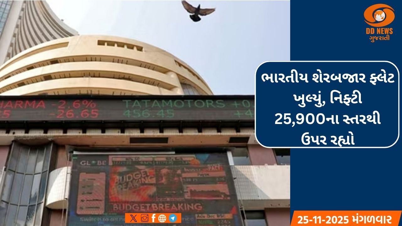 ભારતીય શેરબજાર ફ્લેટ ખુલ્યું, નિફ્ટી 25,900ના સ્તરથી ઉપર રહ્યો