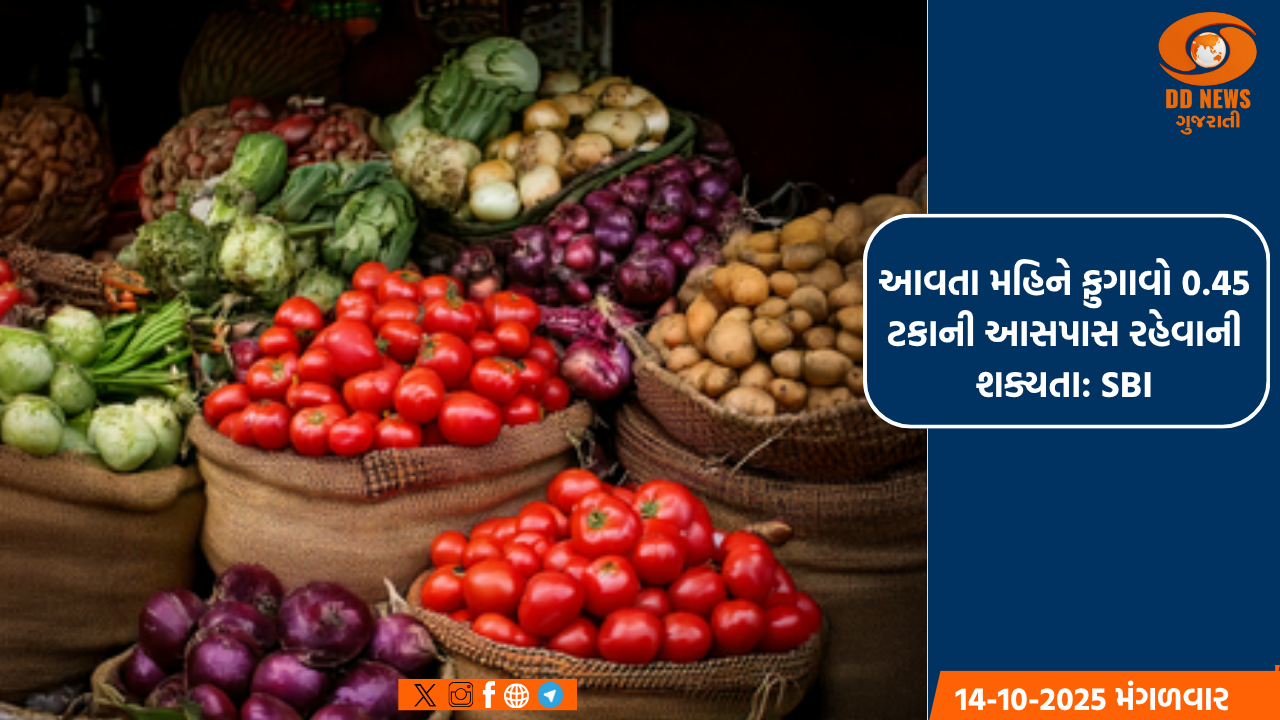 આવતા મહિને ફુગાવો 0.45 ટકાની આસપાસ રહેવાની શક્યતા: SBI