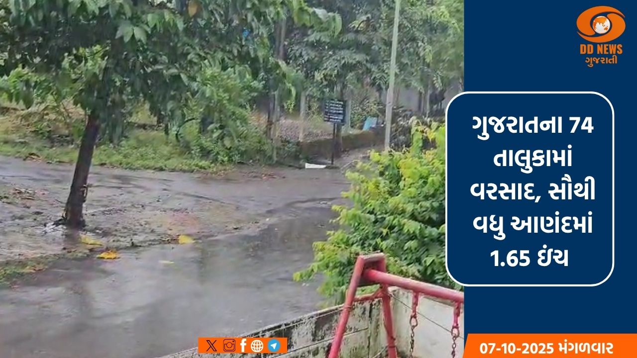 ગુજરાતના 74 તાલુકામાં વરસાદ, સૌથી વધુ આણંદમાં 1.65 ઇંચ