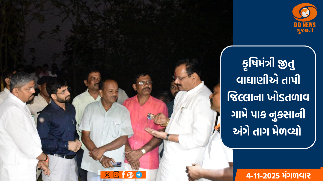 કૃષિમંત્રી જીતુ વાઘાણીએ તાપી જિલ્લાના ખોડતળાવ ગામે પાક નુકસાની અંગે તાગ મેળવ્યો