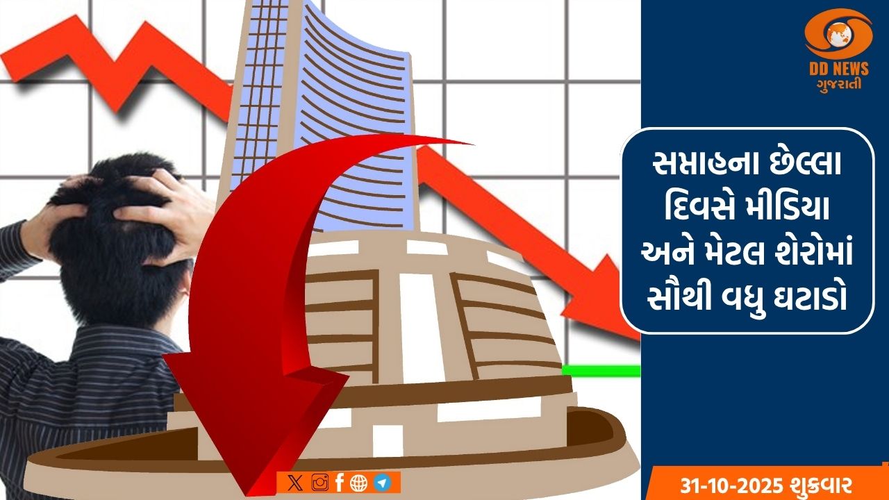 સપ્તાહના છેલ્લા દિવસે બજારમાં મીડિયા અને મેટલ શેરોમાં સૌથી વધુ ઘટાડો જોવા મળ્યો.