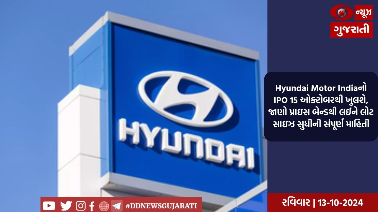 Hyundai Motor Indiaનો IPO 15 ઓક્ટોબરથી ખુલશે, જાણો પ્રાઇસ બેન્ડથી લઈને લોટ સાઇઝ સુધીની સંપૂર્ણ માહિતી