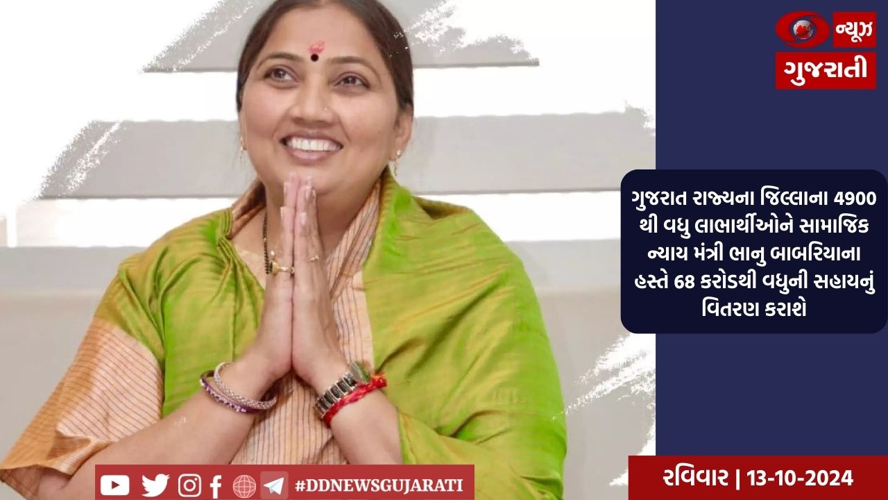 ગુજરાત રાજ્યના જિલ્લાના 4900 થી વધુ લાભાર્થીઓને સામાજિક ન્યાય મંત્રી ભાનુ બાબરિયાના હસ્તે 68 કરોડથી વધુની સહાયનું વિતરણ કરાશે