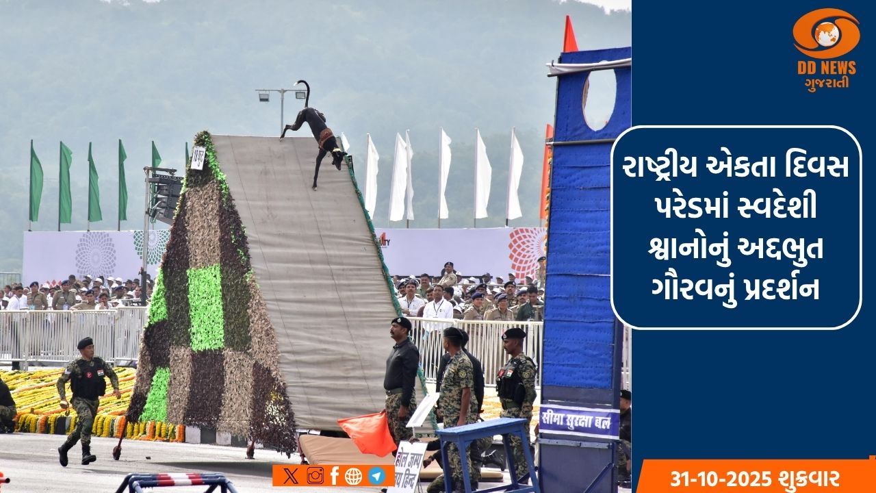 એકતાનગર ખાતે રાષ્ટ્રીય એકતા પરેડમાં ભારતીય શ્વાનોનું અદભુત પ્રદર્શન