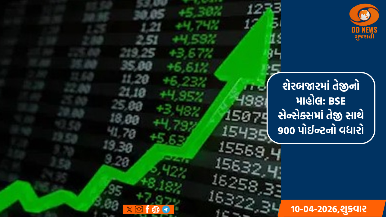 શેરબજારમાં તેજીનો માહોલ: BSE સેન્સેક્સમાં તેજી સાથે 900 પોઈન્ટનો વધારો