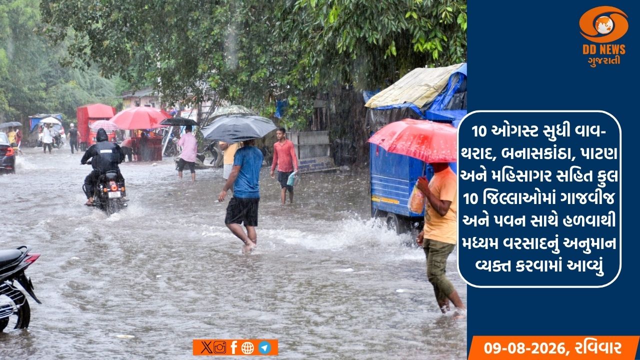 રાજ્યમાં આજથી 5 દિવસ દરમિયાન સાર્વત્રિક સામાન્ય વરસાદની શક્યતા