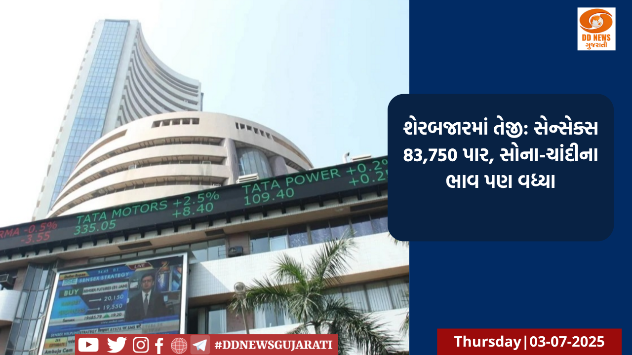 શેરબજારમાં તેજી: સેન્સેક્સ 83,750 પાર, સોના-ચાંદીના ભાવ પણ વધ્યા