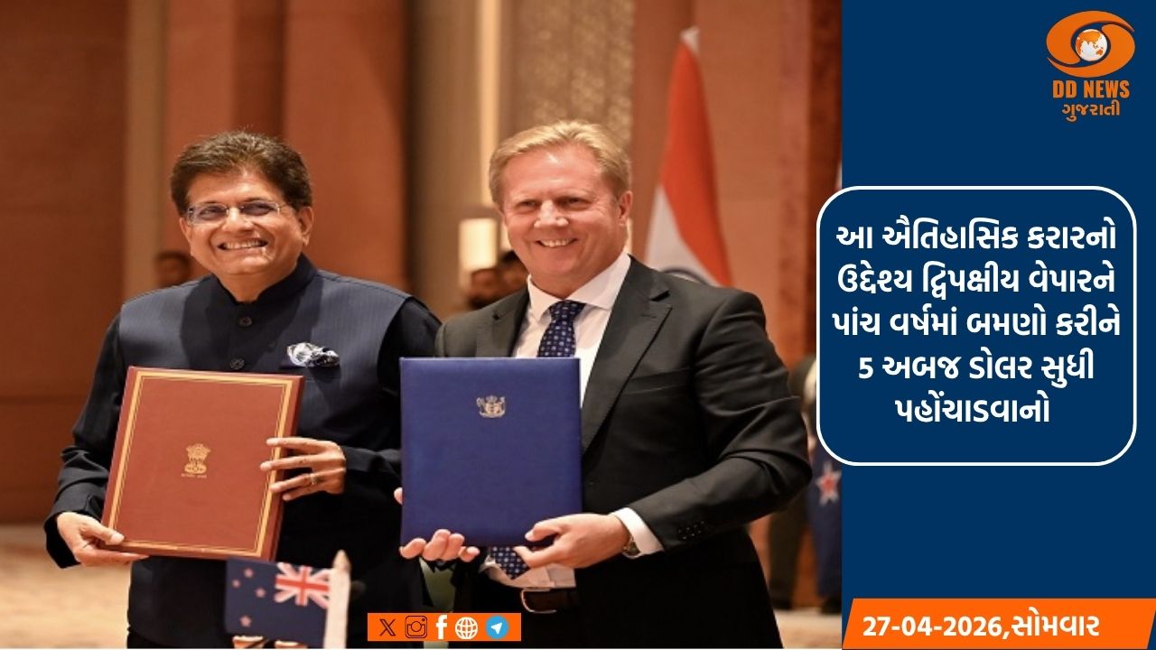 ભારત - ન્યૂઝીલેન્ડ વચ્ચે મુક્ત વ્યાપાર કરાર (એફટીએ) પર હસ્તાક્ષર,ભારતીય નિકાસ કરમુક્ત 