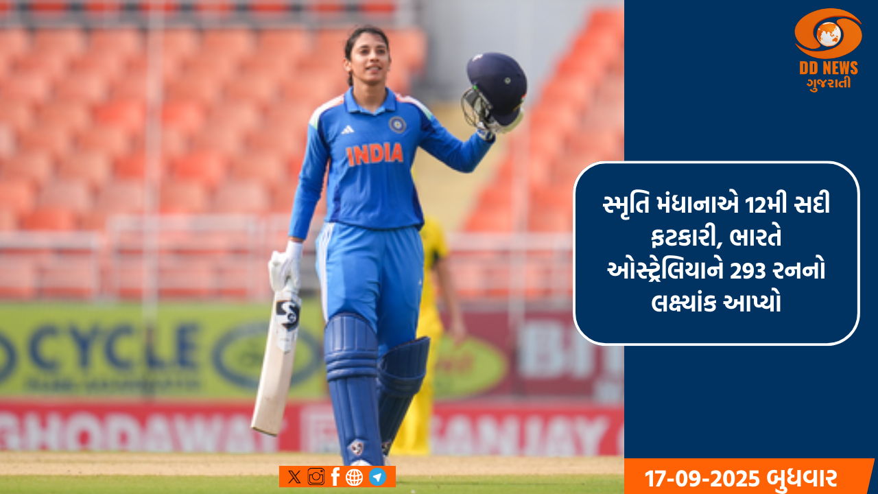 સ્મૃતિ મંધાનાએ 12મી સદી ફટકારી, ભારતે ઓસ્ટ્રેલિયાને 293 રનનો લક્ષ્યાંક આપ્યો