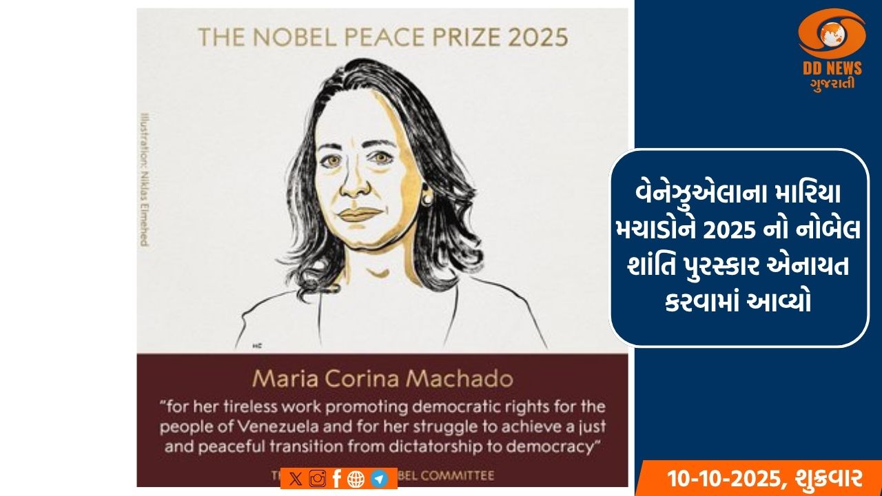 વેનેઝુએલાના મારિયા કોરિના મચાડોને 2025 નો નોબેલ શાંતિ પુરસ્કાર એનાયત કરવામાં આવ્યો