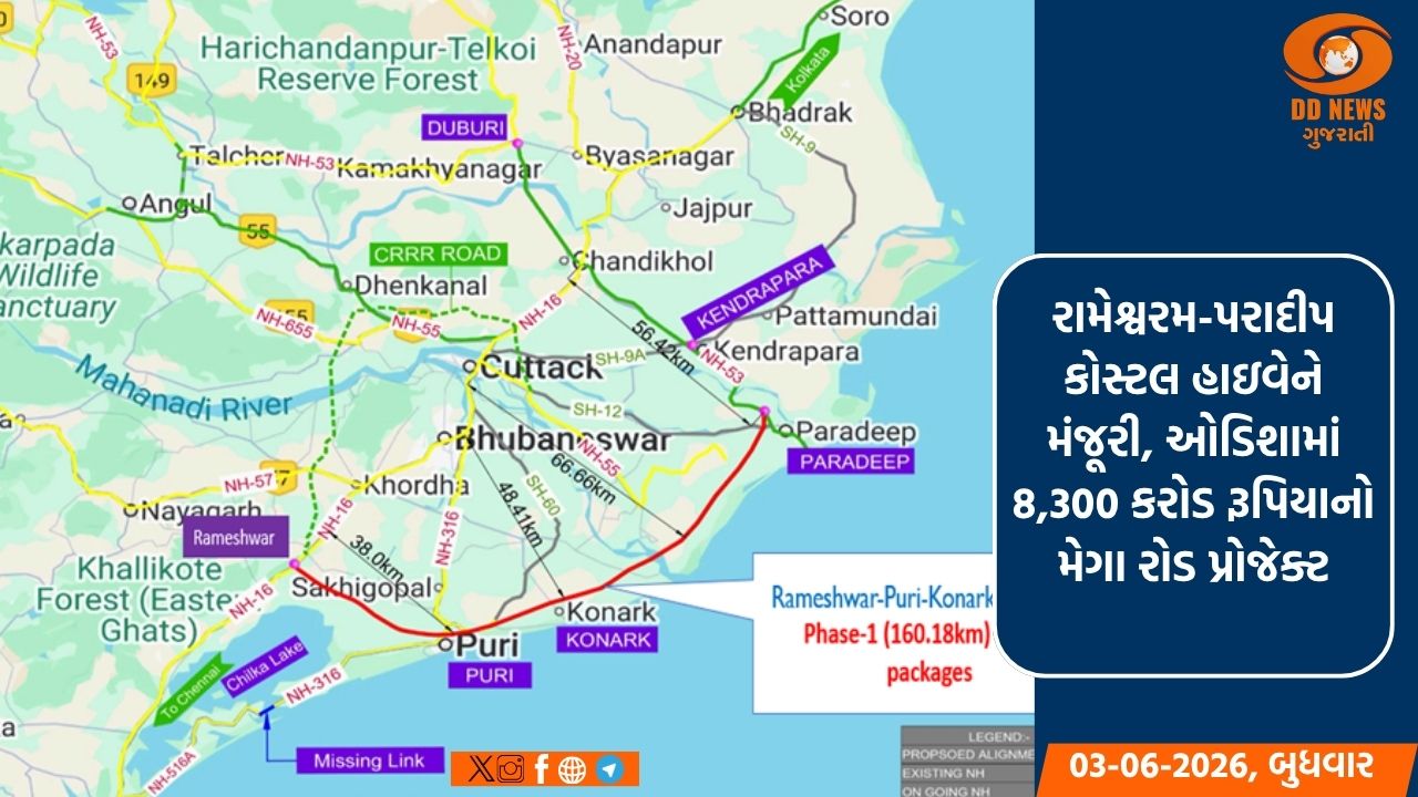 રામેશ્વરમ-પરાદીપ કોસ્ટલ હાઇવેને મંજૂરી, ઓડિશામાં 8,300 કરોડ રૂપિયાનો મેગા રોડ પ્રોજેક્ટ