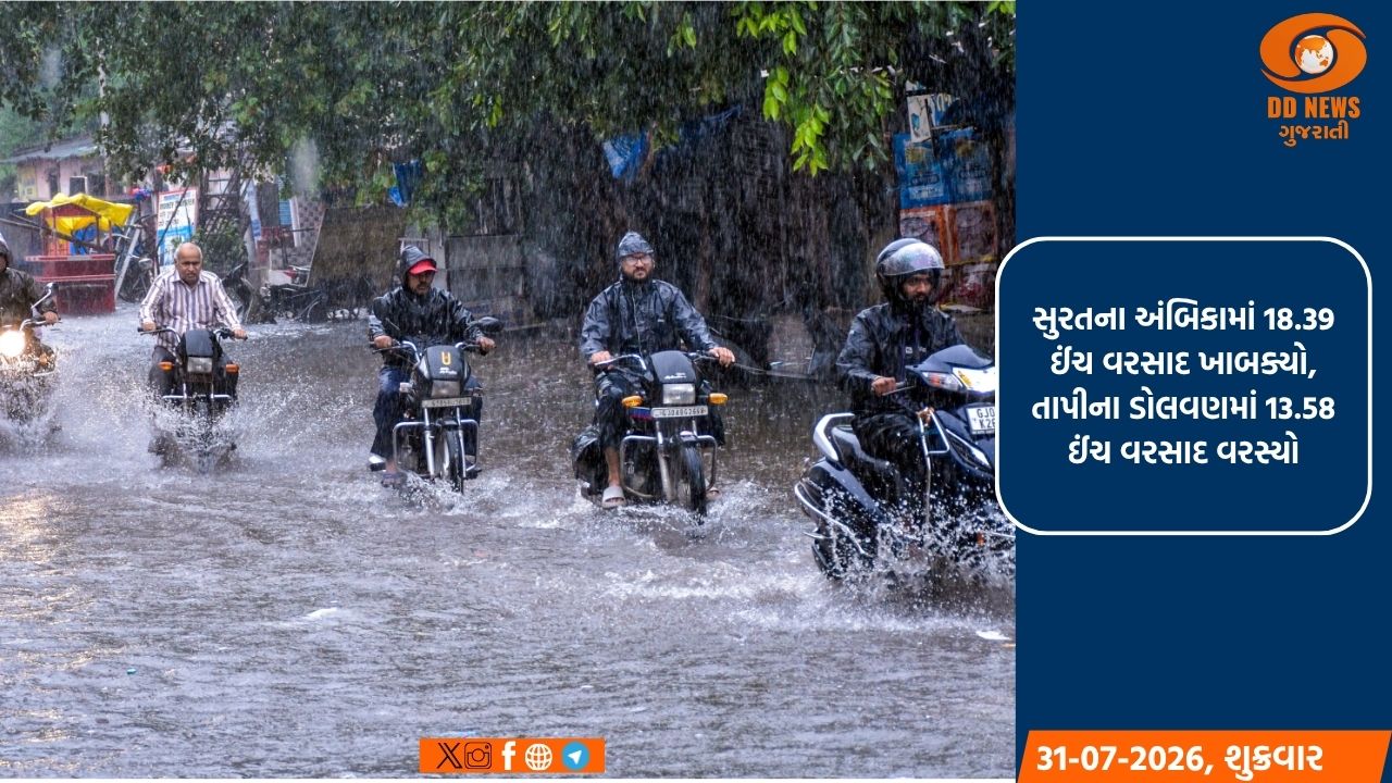 રાજ્યમાં આજે સવારે 6 વાગ્યાથી રાત્રે 8 વાગ્યા સુધી 201 તાલુકામાં વરસાદ ખાબક્યો