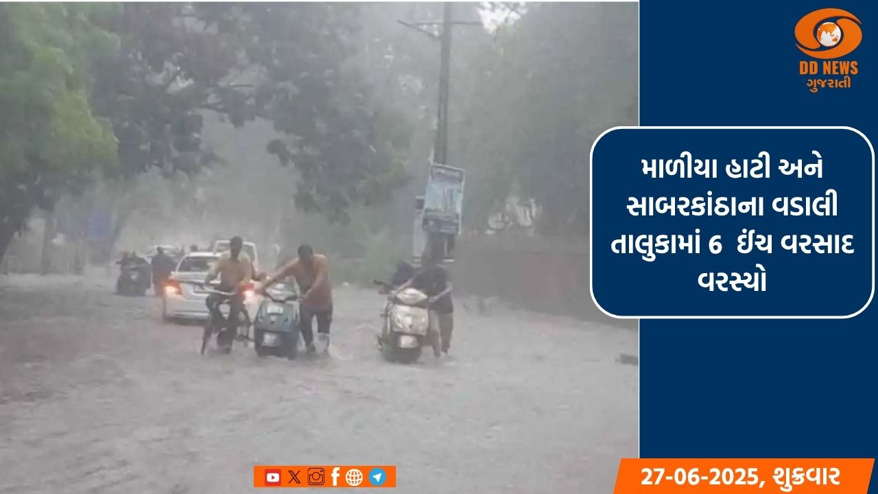 જૂનાગઢ જિલ્લાના માળીયા હાટીના અને સાબરકાંઠાના વડાલી તાલુકામાં 6  ઈંચ કરતાં વધુ વરસાદ વરસ્યો