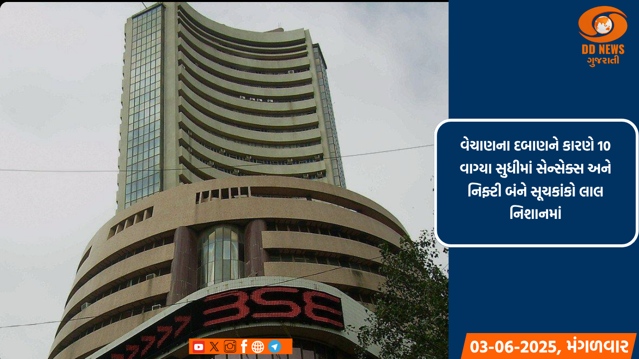 શરૂઆતના કારોબારમાં શેરબજાર પર દબાણ, સેન્સેક્સ અને નિફ્ટીમાં ઘટાડો