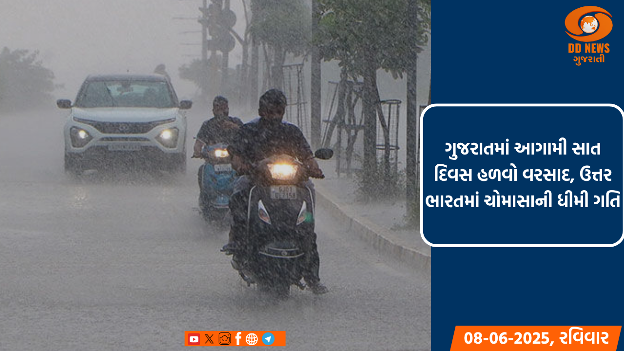 ગુજરાતમાં આગામી સાત દિવસ હળવો વરસાદ, ઉત્તર ભારતમાં ચોમાસાની ધીમી ગતિ