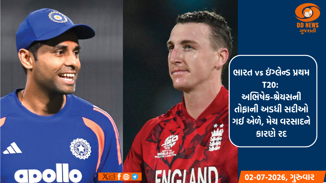 ભારત vs ઇંગ્લેન્ડ પ્રથમ T20: અભિષેક-શ્રેયસની તોફાની અડધી સદીઓ ગઈ એળે, મેચ વરસાદને કારણે રદ
