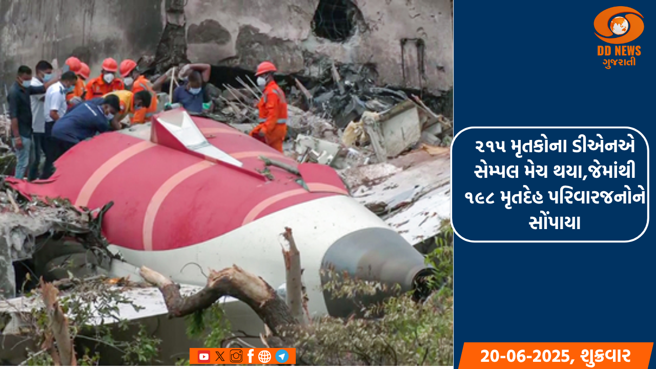 ૨૧૫ મૃતકોના ડીએનએ સેમ્પલ મેચ થયા,જેમાંથી ૧૯૮ મૃતદેહ પરિવારજનોને સોંપાયા