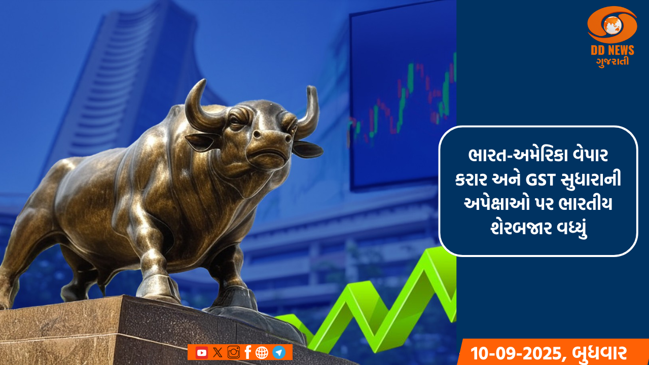ભારત-અમેરિકા વેપાર કરાર અને GST સુધારાની અપેક્ષાઓ પર ભારતીય શેરબજાર વધ્યું