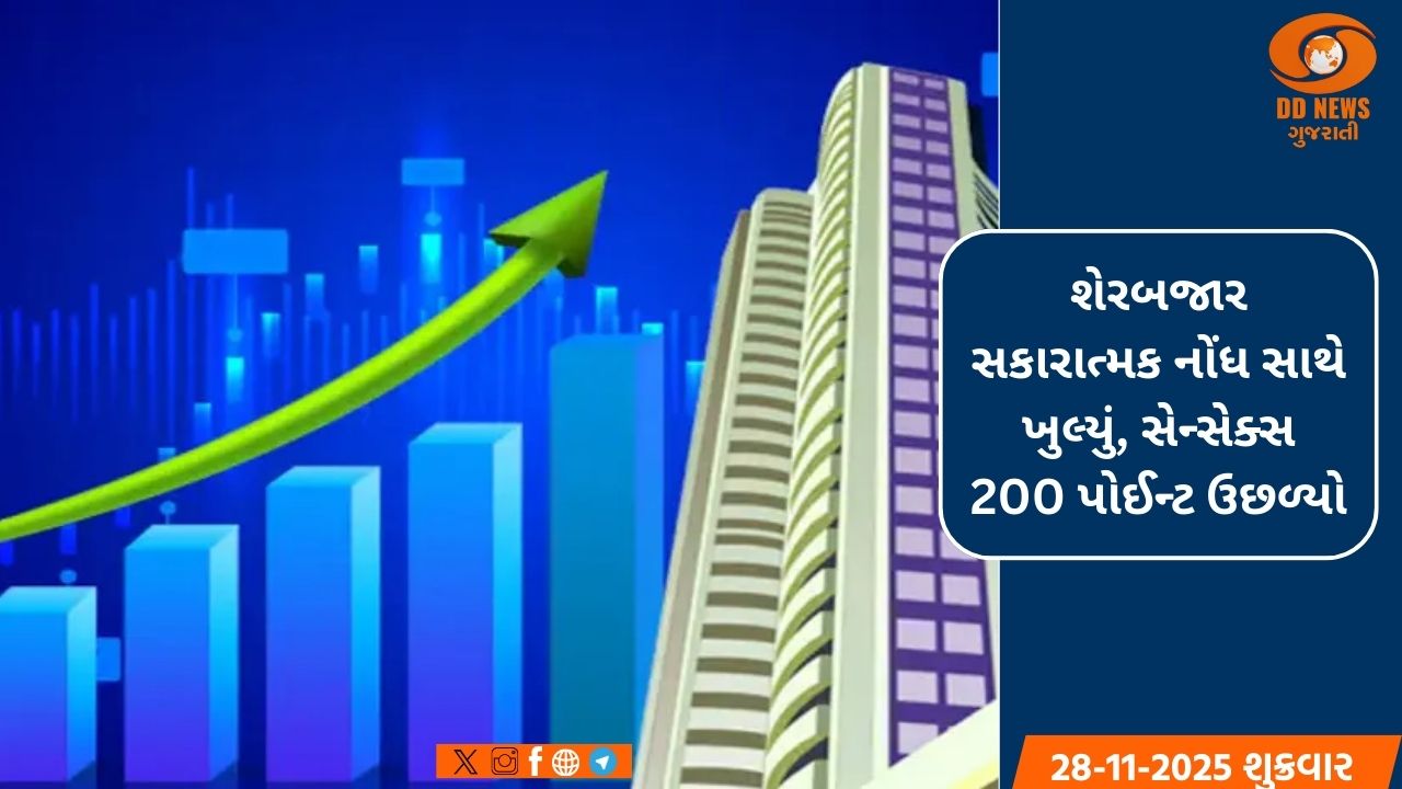 શેરબજાર સકારાત્મક નોંધ સાથે ખુલ્યું, સેન્સેક્સ 200 પોઈન્ટ ઉછળ્યો