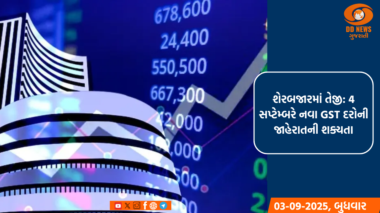 શેરબજારમાં તેજી: 4 સપ્ટેમ્બરે નવા GST દરોની જાહેરાતની શક્યતા