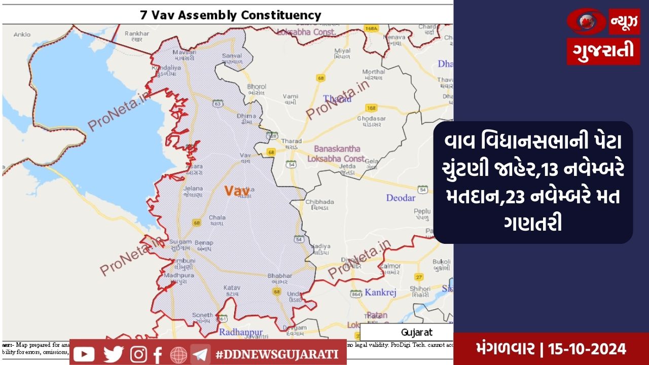 વાવ વિધાનસભાની પેટા ચુંટણી જાહેર 13 નવેમ્બરે મતદાન 23 નવેમ્બરે મત ગણતરી